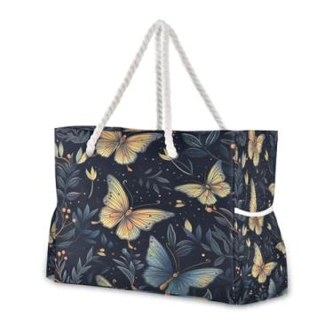 Imagem de Wassud Bolsa de praia grande borboleta dourada para mulheres, impermeável, à prova de areia, bolsa de viagem com zíper e bolso para piscina, academia, acampamento