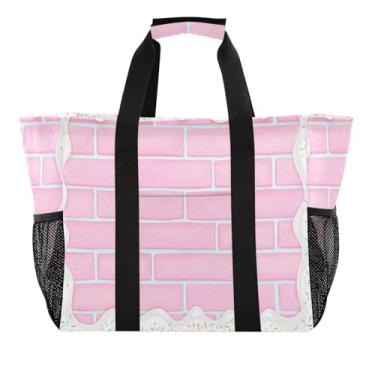 Imagem de Wassud Bricks and Candy Sprinkles Sacolas de mercearia reutilizáveis grande bolsa organizadora de lona impermeável para praia, piquenique, lavanderia, viagem