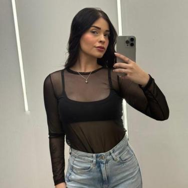 Imagem de Blusa Básica Feminina em Tule Transparente para Sobreposição - Cacharr