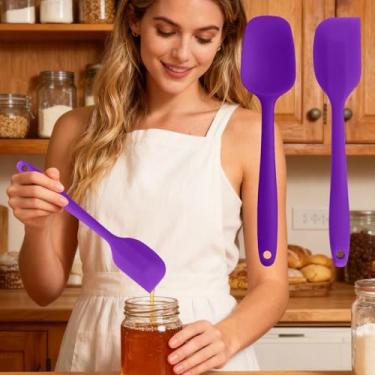 Imagem de Conjunto de 2 espátulas de cozimento, flexível, não arranha, espátula e raspador de pote para misturar, espalhar, raspar, cozinhar e assar