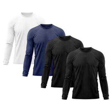 Imagem de Kit 4 Camiseta Masculina Segunda Pele Proteção Solar UV Térmica Praia Manga Longa Blusa Camisa-Masculino