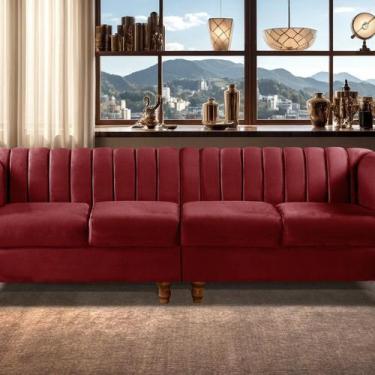 Imagem de Sofá 4 Lugares Decoração Retrô Clássico Realeza Chesterfield - BELLA D
