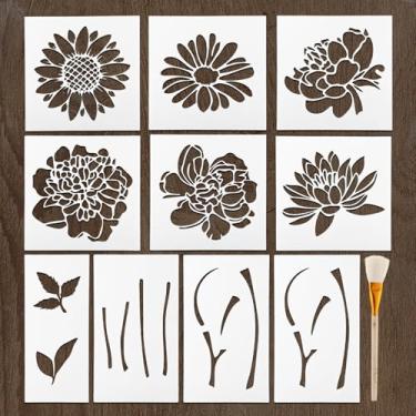 Imagem de Estênceis de flores grandes para pintura em madeira - modelos de estêncil reutilizáveis de girassol jumbo para cerca, paredes, móveis, tecido, artes em tela (branco, tamanho: multitamanho)