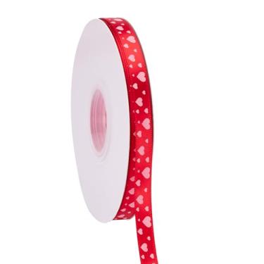 Imagem de Fita de dia dos namorados, fita de cetim de coração para artesanato do dia dos namorados, embrulho de presente, decoração de casa, 1,9 cm total de 50 metros, vermelho/rosa/creme (corações 5, 10 cm x