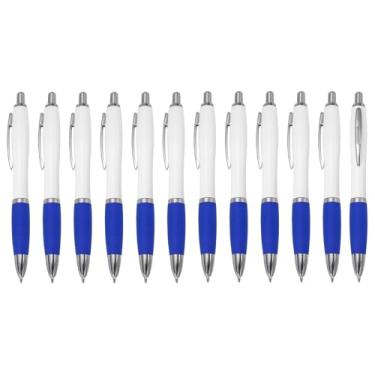 Imagem de PATIKIL Canetas esferográficas retráteis, 12 peças de canetas esferográficas de tinta preta de 1,0 mm com aderência de borracha de plástico para anotações, eventos de classe de escritório, capa azul