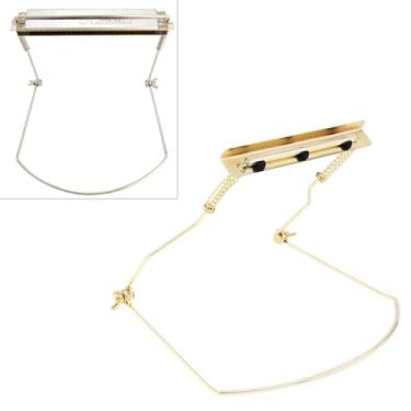 Imagem de Eavnbaek Suporte de gaita de 10 furos no pescoço, mãos livres com almofadas de feltro anti-arranhões para proteger a gaita (10 furos - ouro)