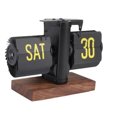 Imagem de Asixxsix Relógio de mesa Flip, Vintage Flip Page Relógio com grande número de exibição, 12 horas, mecânico Table para Sala de Estudo Home Office Decoração (Preta)