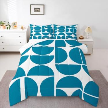 Imagem de Erosebridal Conjunto de edredom retrô azul claro, moderno, de meados do século, Queen, boêmio, vintage, para crianças, meninos, meninas, adultos, colorido, estético, abstrato, edredom
