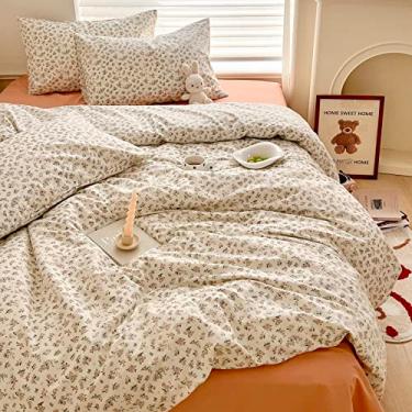 Imagem de EAVD Conjunto de edredom floral boêmio, de microfibra macia, chique, fofo, com 2 fronhas, boêmio, botânico, conjunto de cama para todas as estações