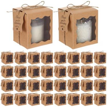 Imagem de Lemecima Conjunto de 50 velas de caixa de presente transparente para velas de 113 a 283 g, 50 etiquetas de papel de agradecimento com cordas para casamento, aniversário, chá de bebê, lembrancinha de