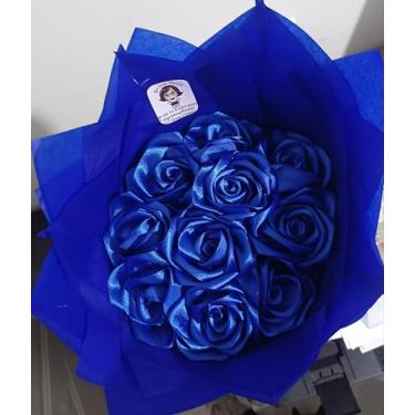 Imagem de Buquê de Rosas Eternas de Cetim c/Coroa (20 Rosas+ Coroa ou MSG) (Azul Royal)