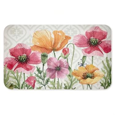 Imagem de Tapete de piso geométrico antifadiga Poppy Place, ergonômico acolchoado para cozinha e tapete de pé com suporte antiderrapante, tapete confortável ecológico, design por Kim Allen, 76 cm x 45 cm