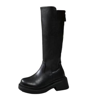 Imagem de Sandálias femininas de primavera verão com plataforma de bico fechado e salto grosso, cabeça redonda, casual, uso ao ar livre, uso interno, Preto, 35