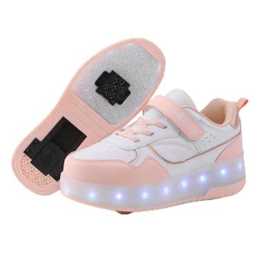 Imagem de YUNICUS Tênis infantil com luz LED para rodas, carregamento USB, tênis de skate para meninas, meninos, crianças, melhor presente para aniversário, Halloween, Natal, rosa, 12.5 Little Kid
