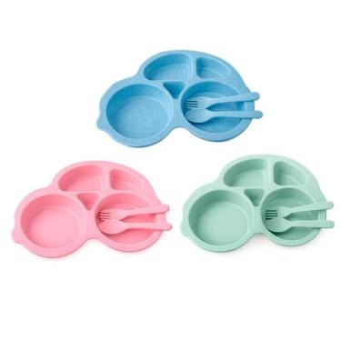 Imagem de KIT 3 prato infantil talheres 3Uni Educativo Pratinho Plastico divisor