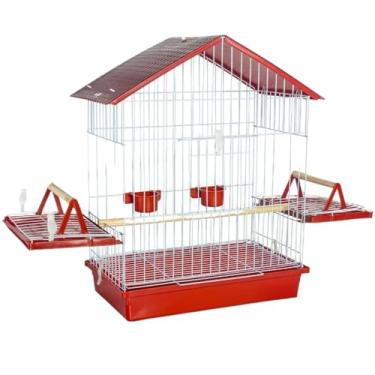 Imagem de Gaiola Teto Plástico Aberta Poleiro Para Calopsita Pássaros Aves Mansas(Vermelho)