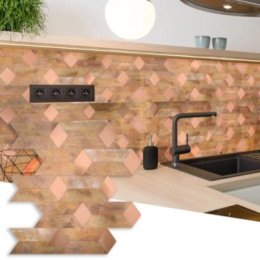 Imagem de OYASIMI 10 folhas de azulejos metálicos para revestimento de parede de aço inoxidável marrom retrô resistente ao calor para cozinha, banheiro, lavanderia, acampamento, lareira
