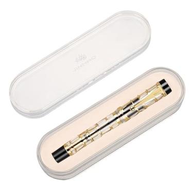 Imagem de XMKT 100 Centennial Caneta-tinteiro de resina oca com clipe dourado para negócios, escritório, presente, papelaria, material escolar (laranja, F)