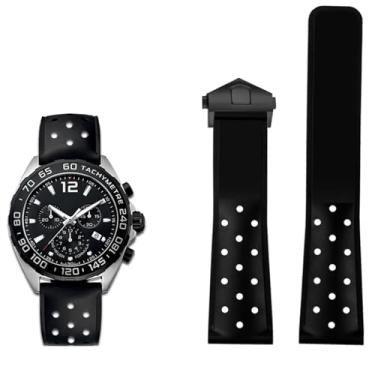 Imagem de HSPTR Pulseira de relógio de silicone respirável de 22 mm para TAG heuer F1 CAZ201 WAZ2113 CAZ1010 Series pulseira dobrável de borracha macia (fivela preta e preta)