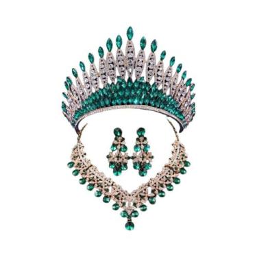 Imagem de Conjunto De Joias De Noiva Com Cristais Vermelhos, Colar, Brincos E Ti