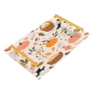 Imagem de xigua Bandeja de banheiro de abóboras de outono com alças bandeja de servir antiderrapante para mesa de centro, organizador de bancada de cabeceira bandeja de decoração de acrílico para decoração de