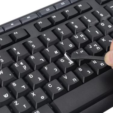 Imagem de 2 peças de adesivos de letras hebraicas para teclado com pinça - adesivos de substituição de letras de teclado 3D, caracteres sem bordas para laptop, notebook, computador, computador, desktop, filme
