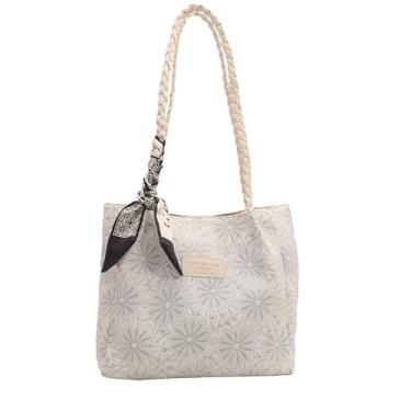 Imagem de Bolsa grande para mulheres, bolsa de ombro espaçosa com fecho de zíper para trabalho, viagens e uso diário, Branco, Bolsa de mão