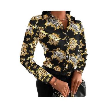 Imagem de Blusa Feminina De Manga Longa Com Estampa Floral, Cadeia E Letras, Est