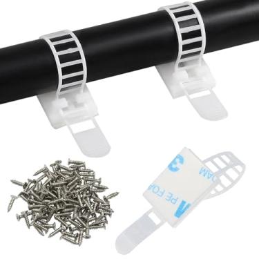 Imagem de Waziaqoc Pacote com 100 clipes de cabo adesivos de nylon, clipes de gerenciamento de cabos de 9 cm com adesivo 3M e furos de parafuso, clipes de cabo adesivos reutilizáveis para organização de fios