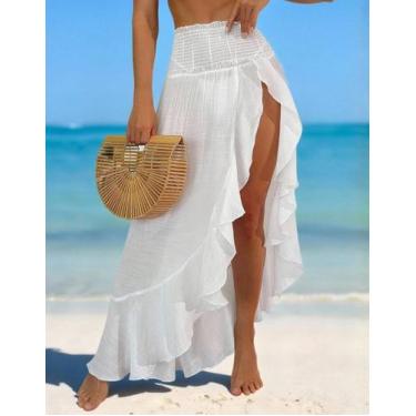 Imagem de Saída de Praia Saia Longa Feminina com Fenda Babado Tendência Verão - 