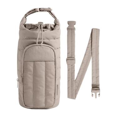 Imagem de Vaveren Bolsa para garrafa de água com alça de mão e compartimento para celular, ideal para academia, viagens e ciclismo, Camelo