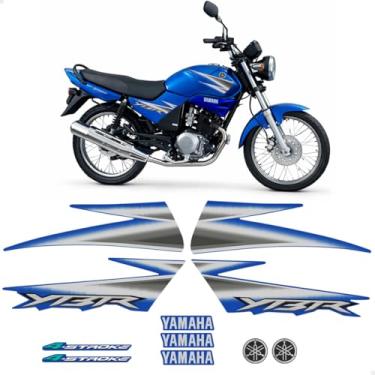 Imagem de SPORTINOX, Kit Adesivos Para Yamaha Ybr 125 2005 Moto Azul + Emblemas