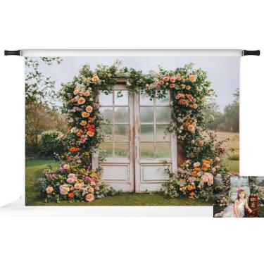 Imagem de Kate Cenários florais de primavera para fotografia, arco, vintage, jardim, porta, cenário externo, adereços para fotos, 2,1 x 1,5 m