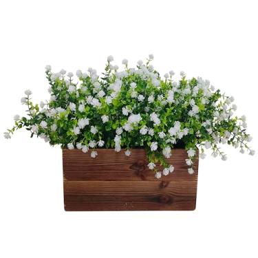 Imagem de ATFL Flores artificiais resistentes a raios UV, 16 pacotes de flores de plástico artificial para ambientes externos, arbustos de vegetação para decoração externa de varanda (16, branco)