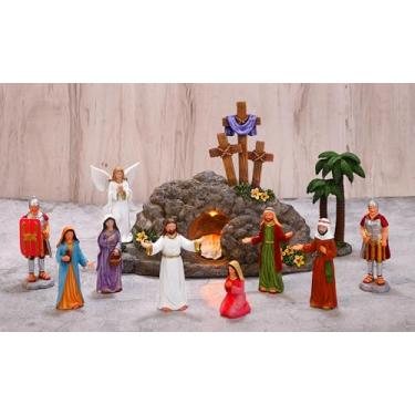 Imagem de Fovths 12 peças LED para decoração de cenas de Páscoa e cruz decorações de mesa de resina de Páscoa Ressurreição de Jesus Estátua de Presépio de Jesus Decorações para Estatuetas Cristãs Casa