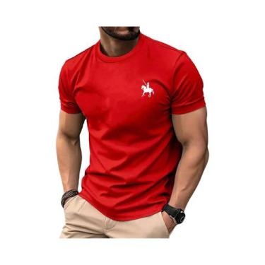 Imagem de Camiseta Masculina De Verão Em Algodão Com Estampa De Cavaleiro, Casua