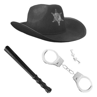 Imagem de Kit Fantasia Xerife Com Chapéu, Algema E Cassetete