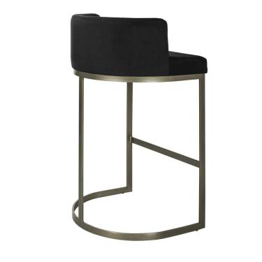Imagem de Banqueta Alta Estofada Estrutura Aço Carbono Belly Ii Base Champagne 75cm Suede Preto