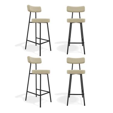 Imagem de Kit 04 Banquetas Alta Cozinha Kobe Estofada Com Encosto Linho Bege - Abmaza