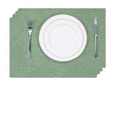 Imagem de Kevin Textile Jogo americano de serapilheira de linho conjunto de 4 tapetes de mesa de jantar resistentes ao calor, laváveis, 33 x 48 cm, verde sálvia