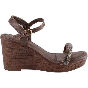 Imagem de Sandália Feminina Anabela Casual Dia a Dia Passeio Tira com Strass Conforto Mississipi Mf513