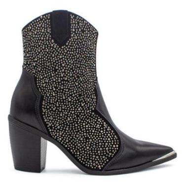 Imagem de Bota Vizzano Feminina Western Salto Bloco Bico Fino Strass 3070.111-Feminino
