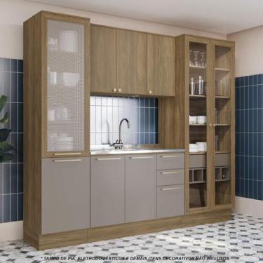 Imagem de Armário de Cozinha Modulada Completa Reta 4 peças 2,50m 203 Botanic Ka