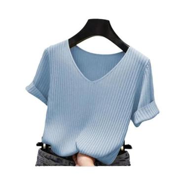 Imagem de Blusa Feminina De Verão Com Manga Curta E Decote Em V, Camiseta De Tri