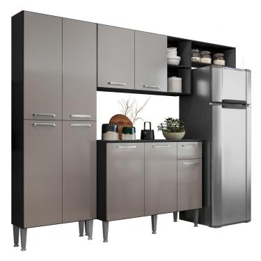 Imagem de Cozinha Compacta Multimóveis Pequim Fg2933 Com Armário E Balcão Preta/lacca Fumê