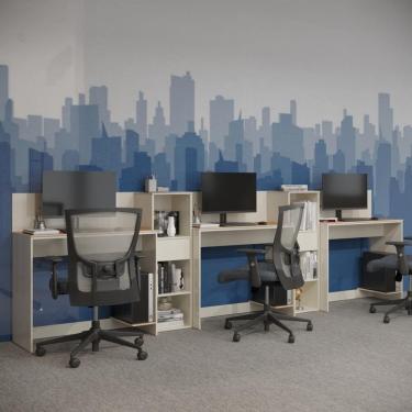 Imagem de Conjunto de Escritório Moscou 2 Armário Estante Livreiro Multiuso e 3 Mesas Office  90cm - Vianossa