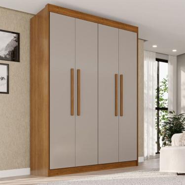 Imagem de Guarda-Roupa Solteiro Weather 4 Portas 3 Gavetas 100% Mdf Cinamomo/Off White - Pnr Móveis