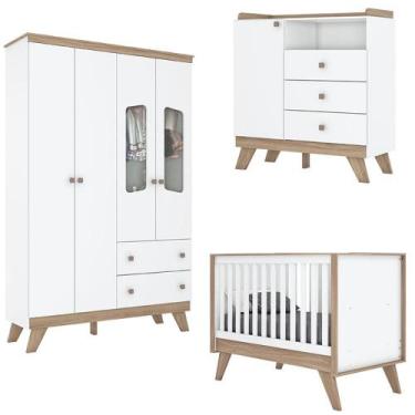 Imagem de Quarto Infantil 3 Pecas Berco Mini Cama Confete Branco Jequitiba HP He
