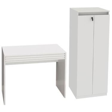 Imagem de Escrivaninha E Armario Para Escritorio Me4173 Me4151 Branco Tecno Mobili Branco