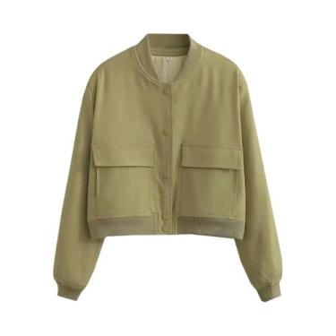 Imagem de Jaqueta Bomber Feminina Com Decote Em V E Manga Longa, Casaco De Moda 